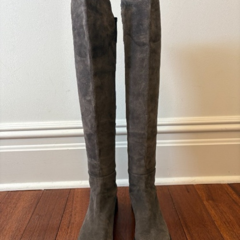 Tall Grey Suede Over-the-Knee Boots